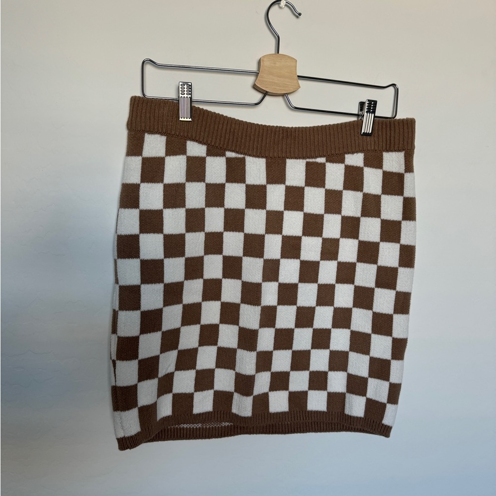 Hollister Brown & White Checker Knit Skirt